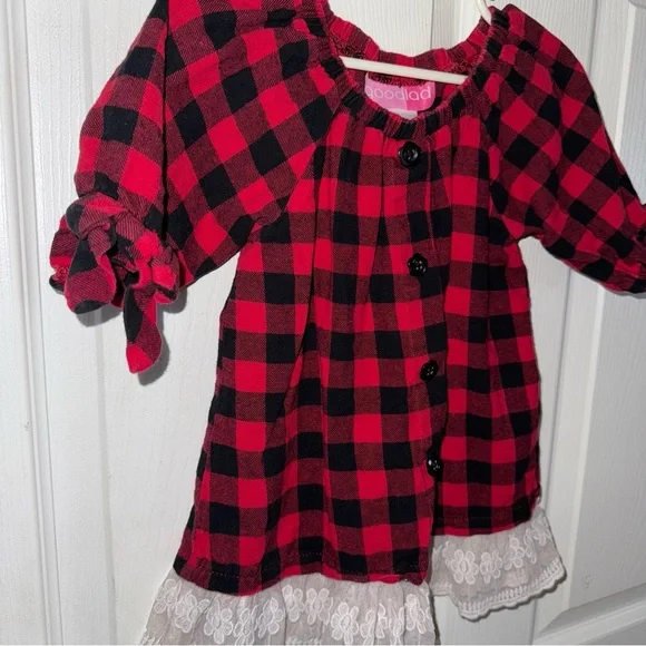 3T Good Lad Buffalo Plaid dress with Lace Detail - Picture 2 of 6